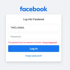 Facebook awaria dzisiaj? Strona logowania z komunikatem o błędnym haśle.