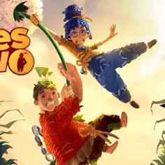 Dwójka bohaterów, Cody i May, wesoło huśta się na łodydze, pokonując przeszkody w świecie gry "It Takes Two".