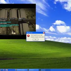 Ekran gry z błędem DirectX i widokiem bazy wojskowej.