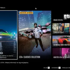 Menu GTA Online z ofertami GTA+. Sprawdź, czy Twój sprzęt spełnia gta 5 wymagania, by cieszyć się nowościami.