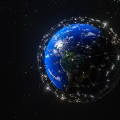 Ziemia otoczona siecią satelitów Starlink, zapewniających globalny dostęp do internetu.