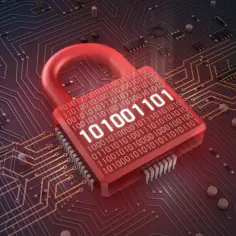 Czerwona kłódka z kodem binarnym symbolizuje bezpieczeństwo cyfrowe i skuteczny firewall.