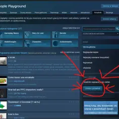 Zrzut ekranu ze Steam, pokazujący przycisk "Utwórz poradnik" i listę poradników.