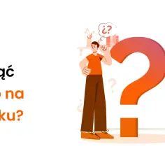 Zastanawiasz się, jak usunąć konto na TikToku? Ilustracja pokazuje zagubionego użytkownika obok wielkiego znaku zapytania.