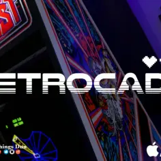 Retrocade z grą Tempest. W tle logo Apple Arcade i kanału Getting Things Dun.