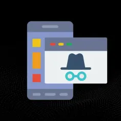 Ikona telefonu i okna przeglądarki z symbolem szpiega. Dowiedz się, jak włączyć incognito.