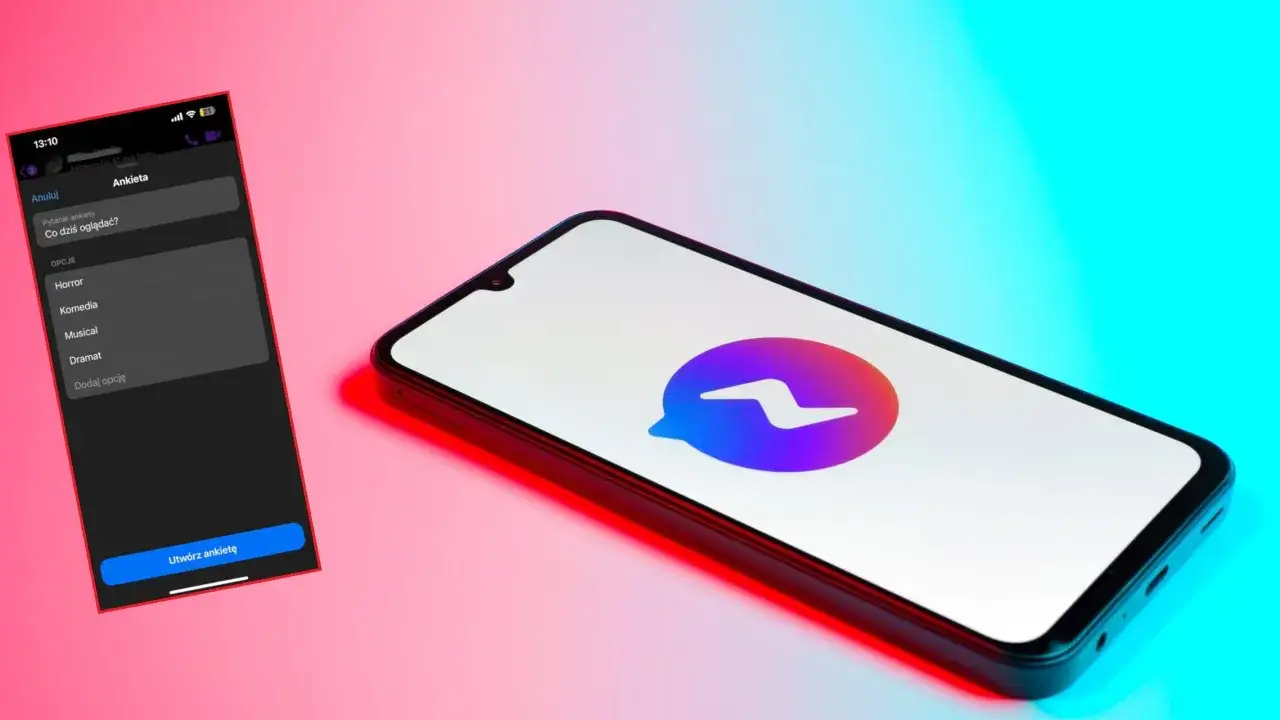Jak zrobić ankietę na Messengerze? Na ekranie telefonu widzisz tworzenie ankiety z pytaniem 