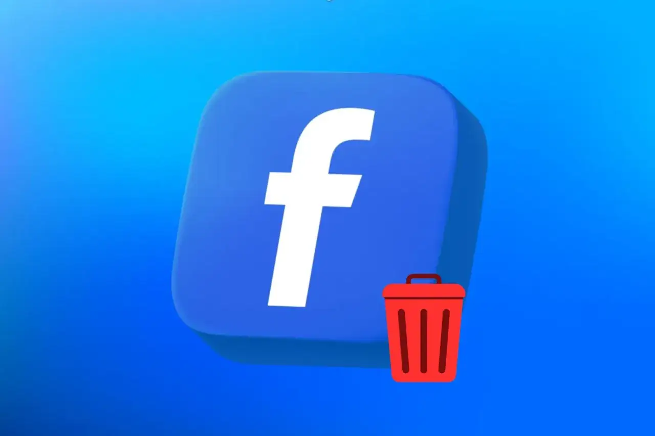 Ikona Facebooka i czerwony kosz na śmieci symbolizują, jak usunąć konto na FB.