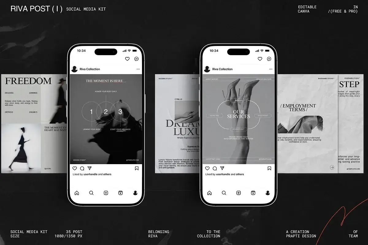 Szablony do postów na IG, pokazujące jak dodać post na IG. Stylowe grafiki z tekstem i zdjęciami.