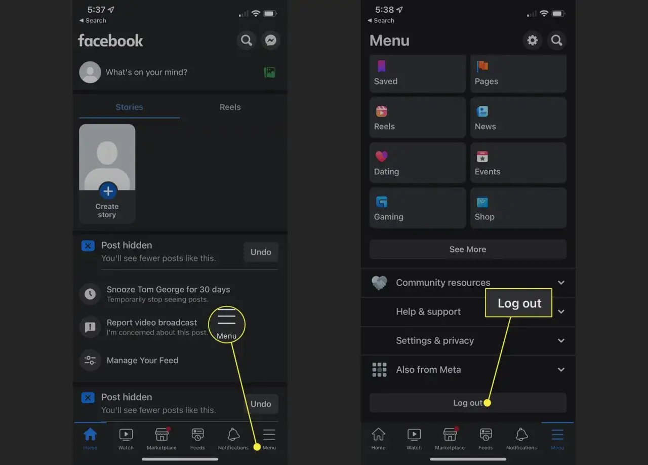 Jak wylogowac sie z fb? Kliknij Menu, a następnie 