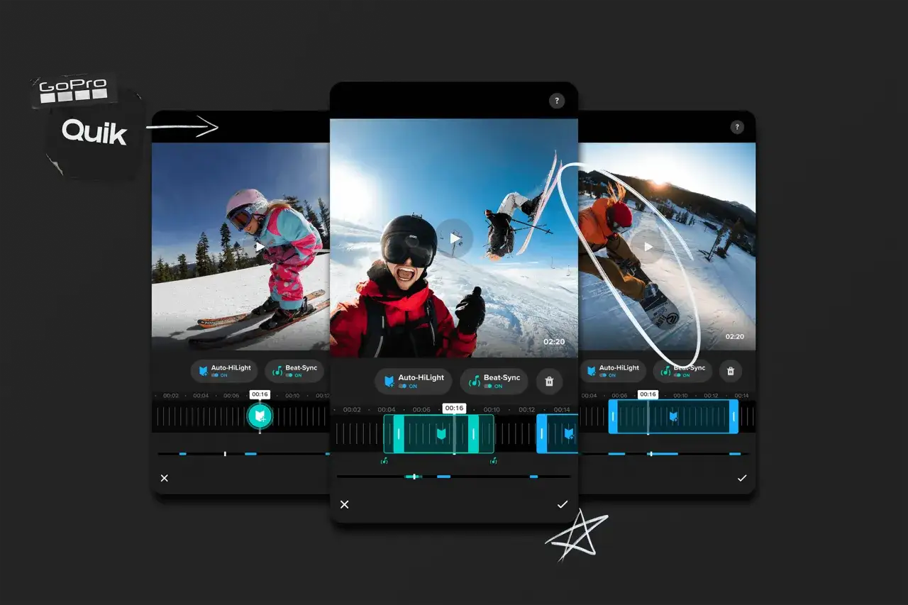 Edytor wideo Quik od GoPro pozwala szybko tworzyć dynamiczne klipy z akcji na stoku.