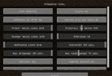 Ustawienia czatu w Minecraft. Aby wyłączyć narratora w Minecraft, znajdź opcję "Narrator: Wył." i kliknij ją.
