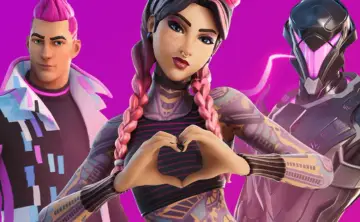 Trzy postacie z Fortnite, w tym dziewczyna z tatuażami i robot, tworzą serce. Zastanawiasz się, ile osób gra w Fortnite?