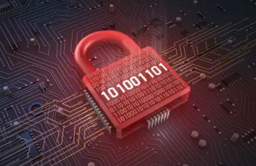 Czerwona kłódka z kodem binarnym symbolizuje bezpieczeństwo cyfrowe i skuteczny firewall.