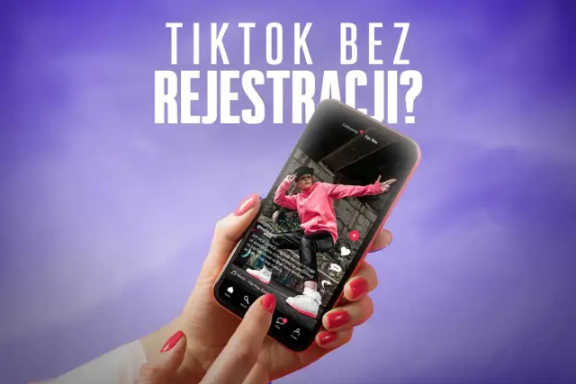 Dłoń trzyma smartfon z otwartym TikTokiem, na którym widać tancerza. Czy można oglądać **tiktok bez rejestracji**?