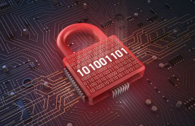 Czerwona kłódka z kodem binarnym symbolizuje bezpieczeństwo cyfrowe i skuteczny firewall.
