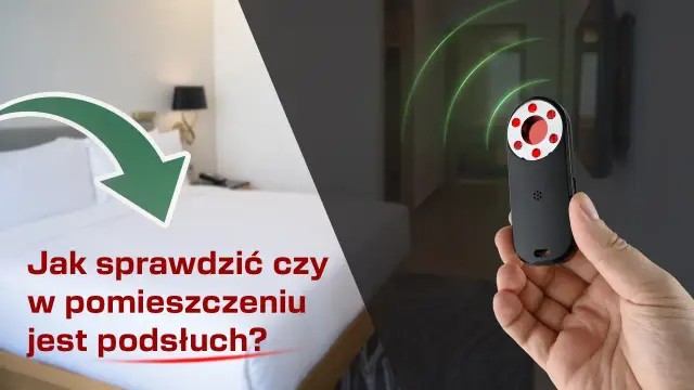 Detektor podsłuchów w dłoni, gotowy do sprawdzenia, jak wykryć podsłuch w hotelowym pokoju.
